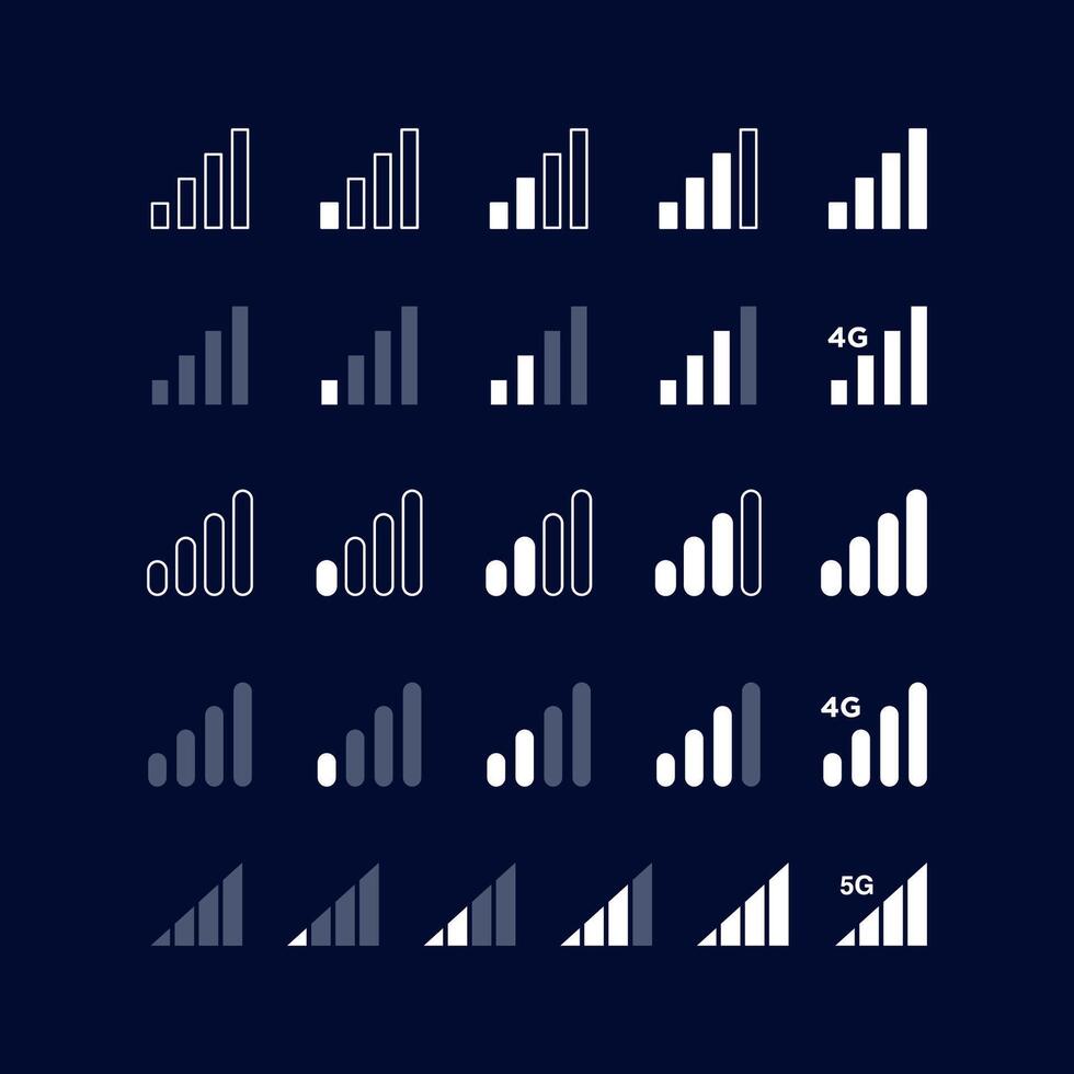 Set Negative Space Phone Signal Wi-fi Indicator Icon vector
