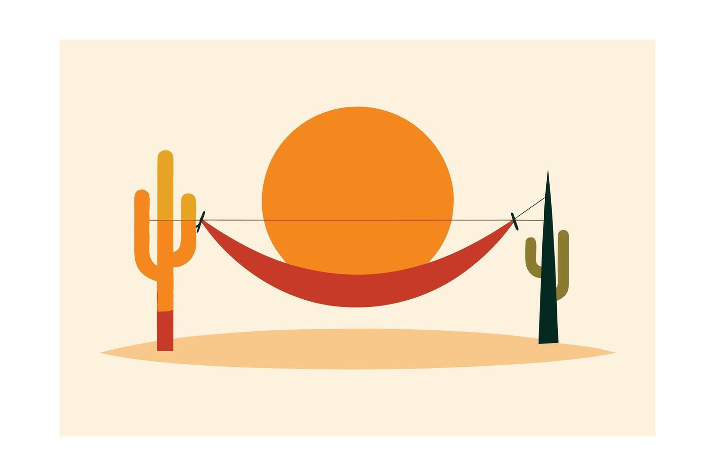 A desert scene with a hammock and cactus vector