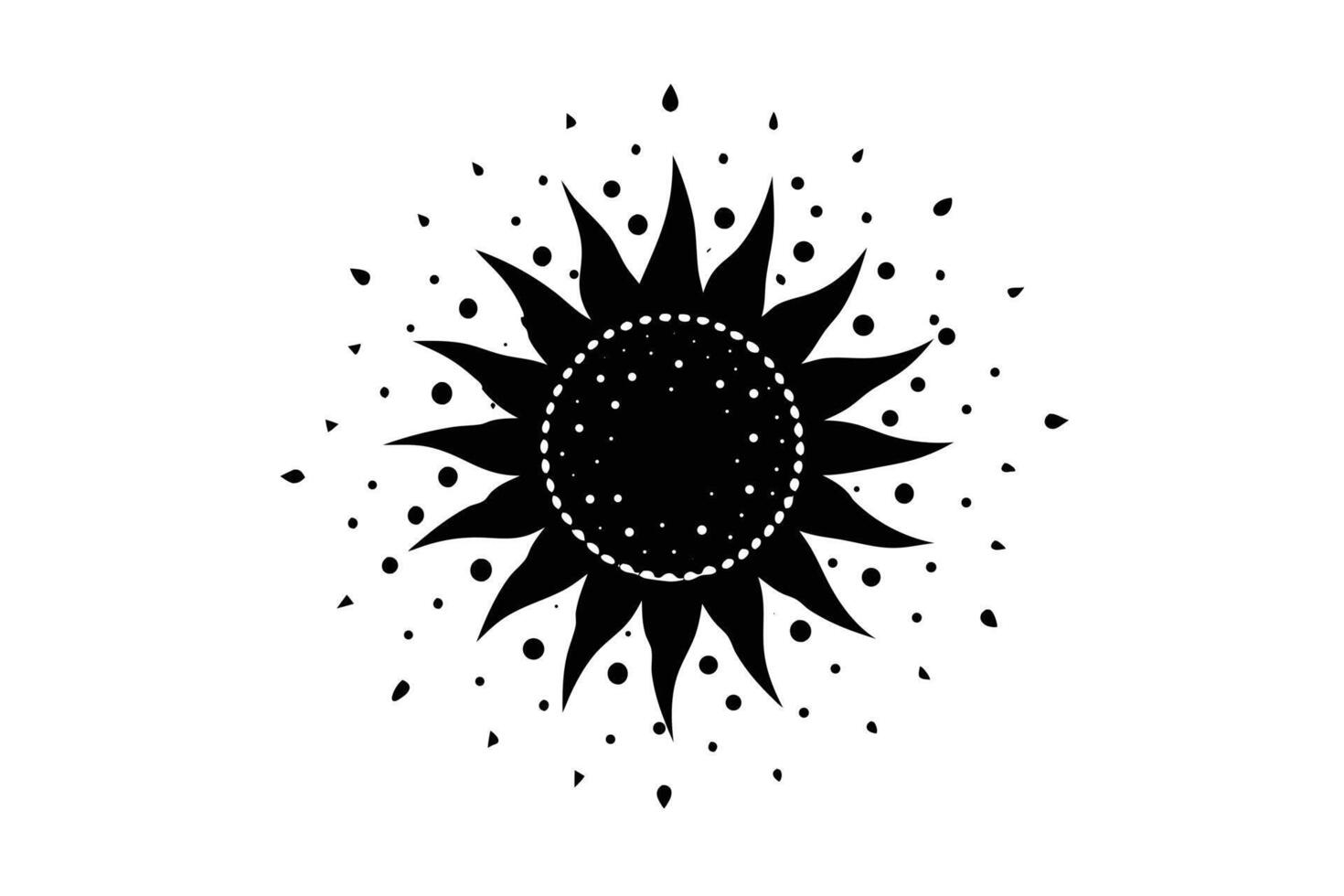 Retro Sun Dissolving into Particles with Dog Illustration Elements and Color vector