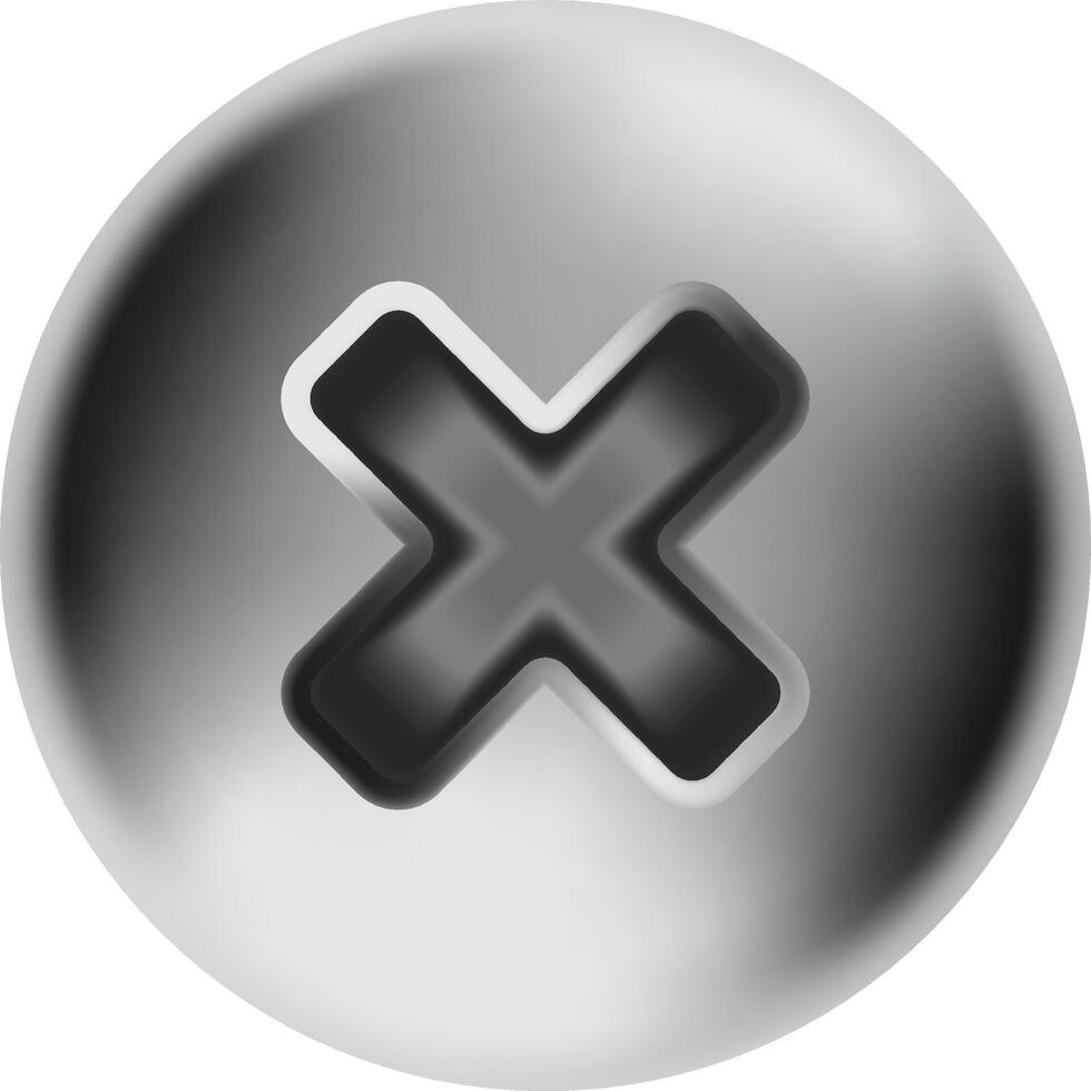 Silver sphere with embedded black cross symbolizing rejection, cancel, negative, wrong or delete in digital interfaces, embossed design with transparent background vector