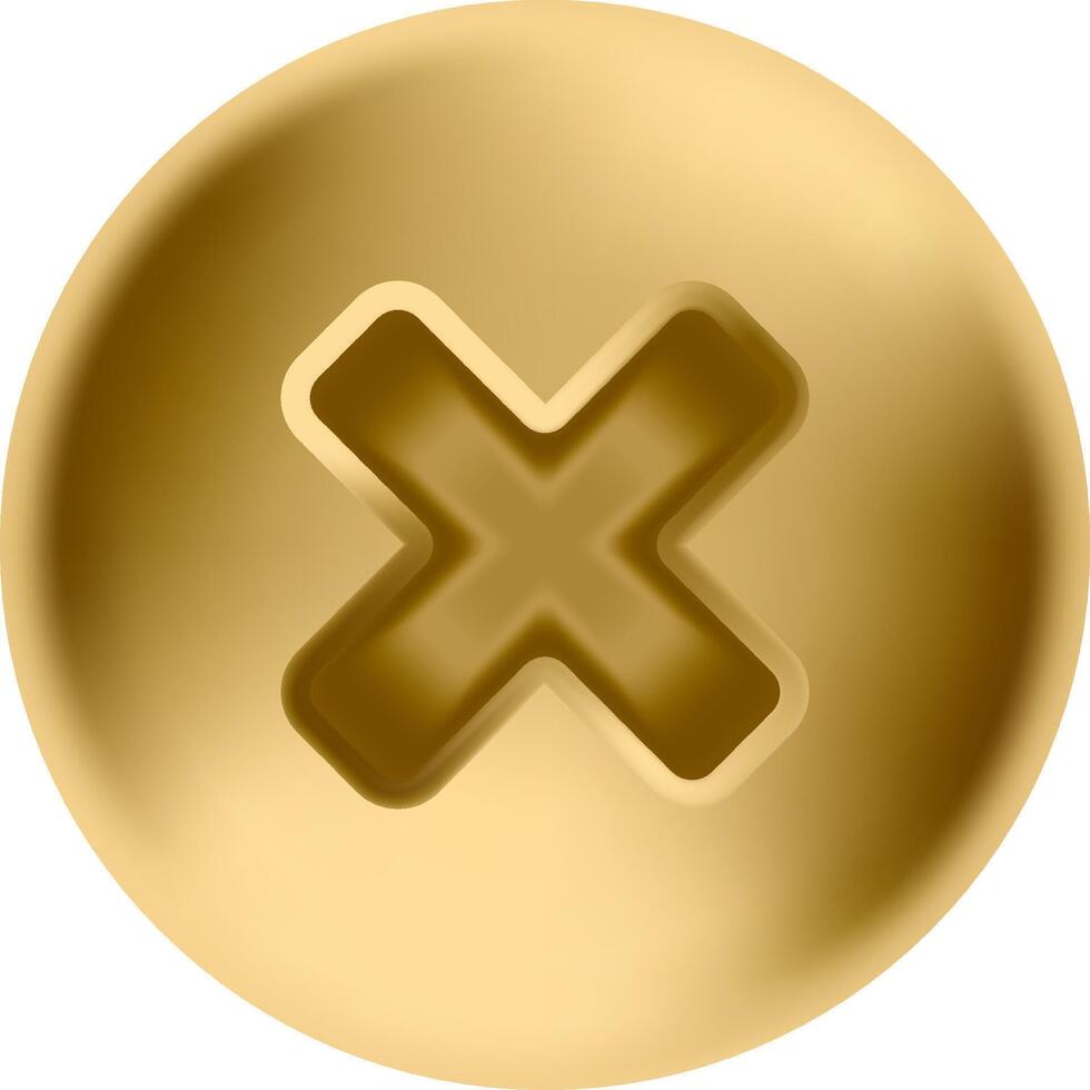 Golden round delete button with cross symbol is closing window, concept of deleting, closing, removing, canceling, negating, user interface, web design, modern technology, and digital interaction vector