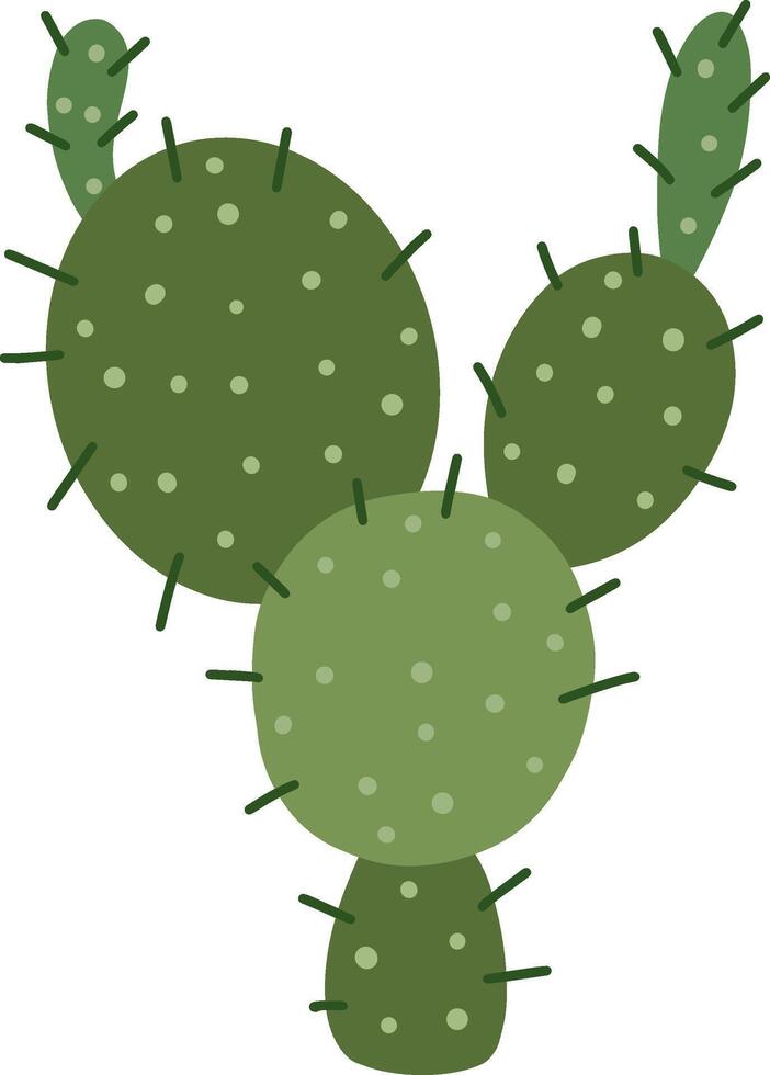 Illustration of a stylized green prickly pear cactus with rounded pads and small spines, isolated on a white background, representing desert flora and arid environments vector