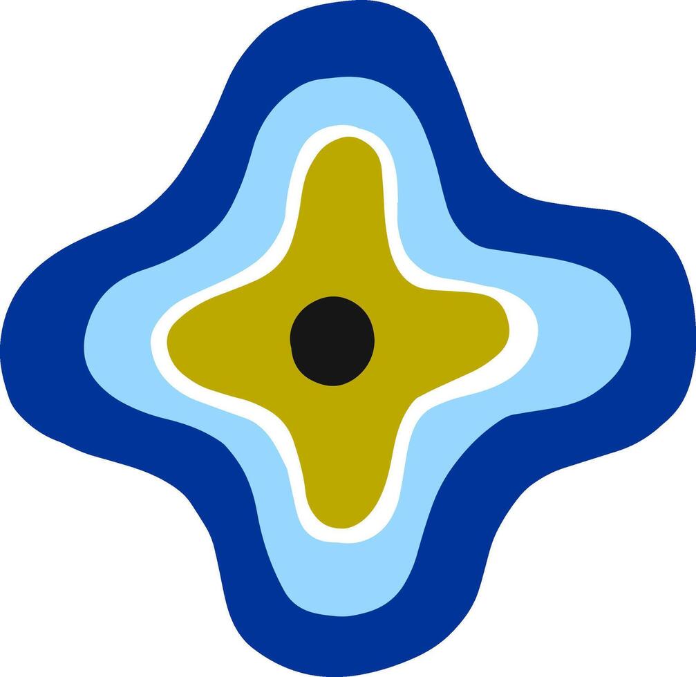 Blue and gold abstract flower with black center and white outline creates a bold and modern design, perfect for adding a touch of contemporary style to any project vector