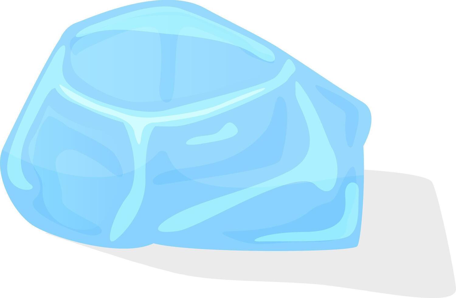 Cartoon ice cube melting on a white background, casting a shadow and representing the refreshing transition from solid to liquid in a warm climate vector
