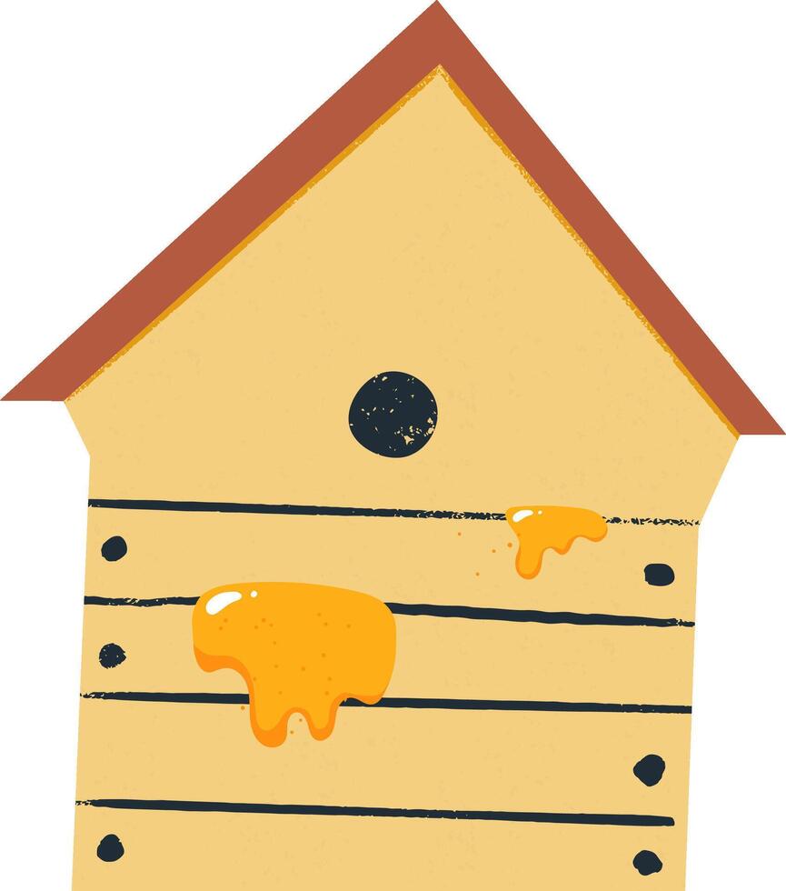 Charming wooden beehive featuring honey dripping down its side, capturing the essence of sweetness and the industrious nature of a thriving bee colony in a rustic setting vector