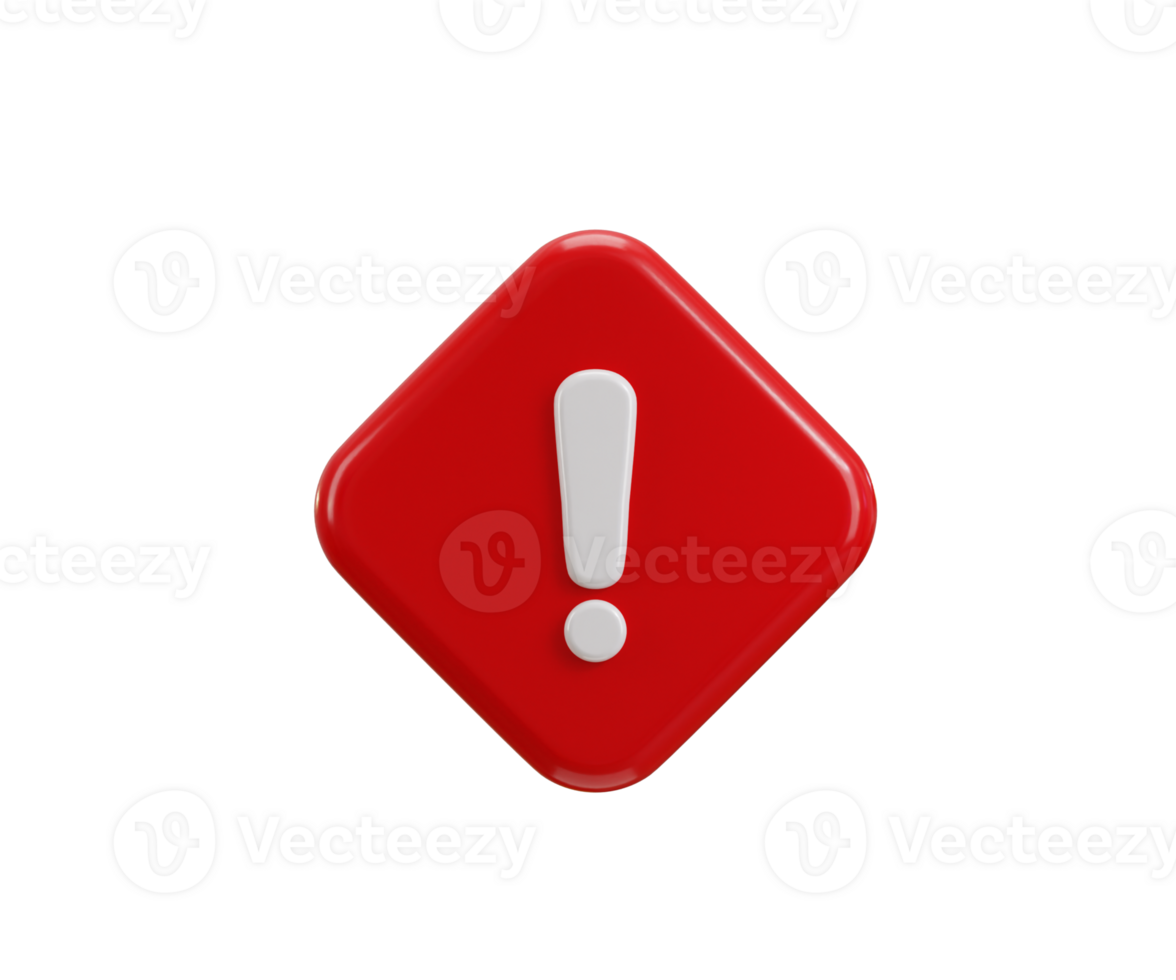 Exclamation sign with red rhombus button icon 3d render concept of alert, warning and wrong icon illustration png