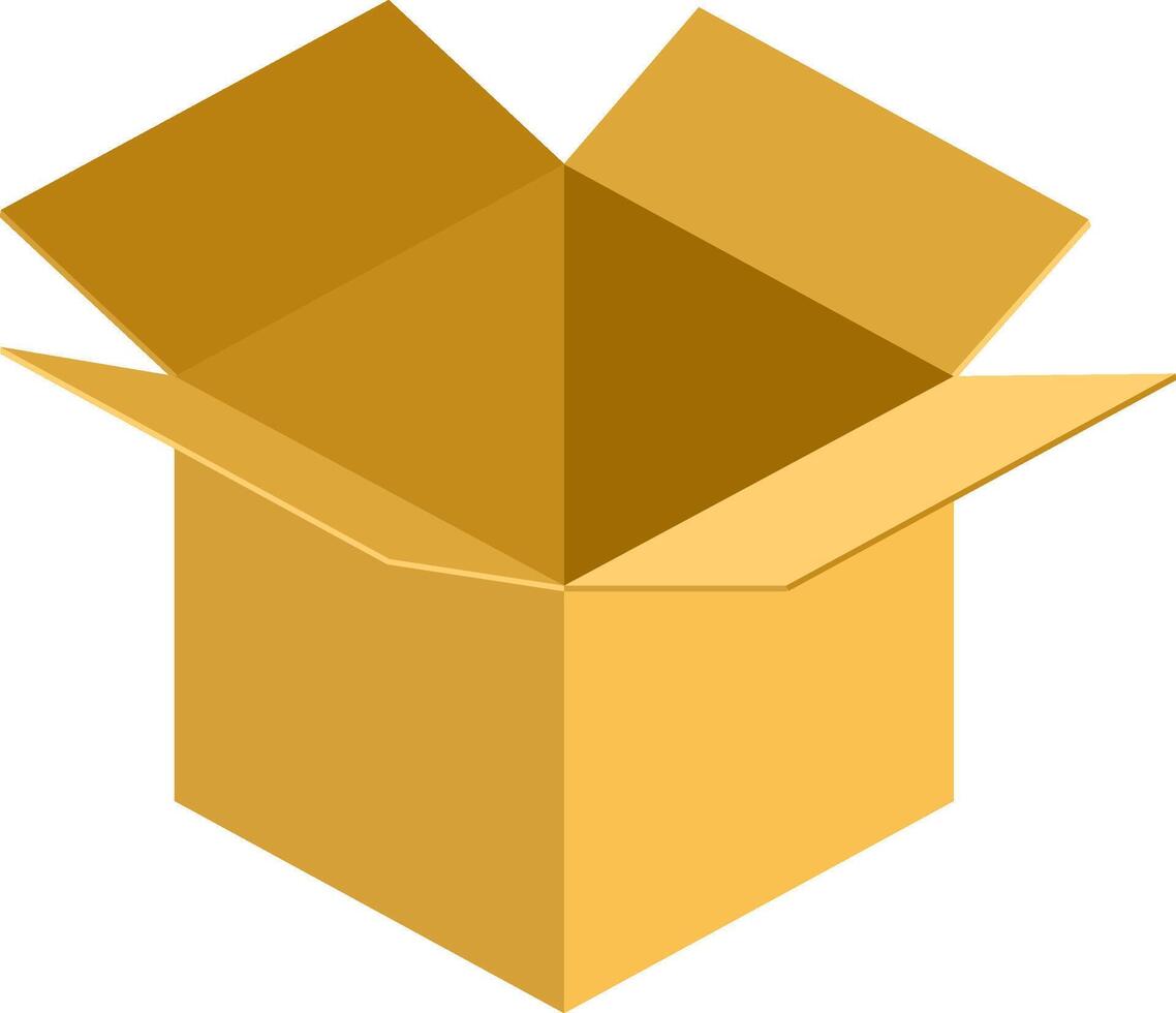 Open yellow cardboard box revealing empty space inside, isolated on transparent background, perfect for compositions related to packaging, shipping, and logistics vector