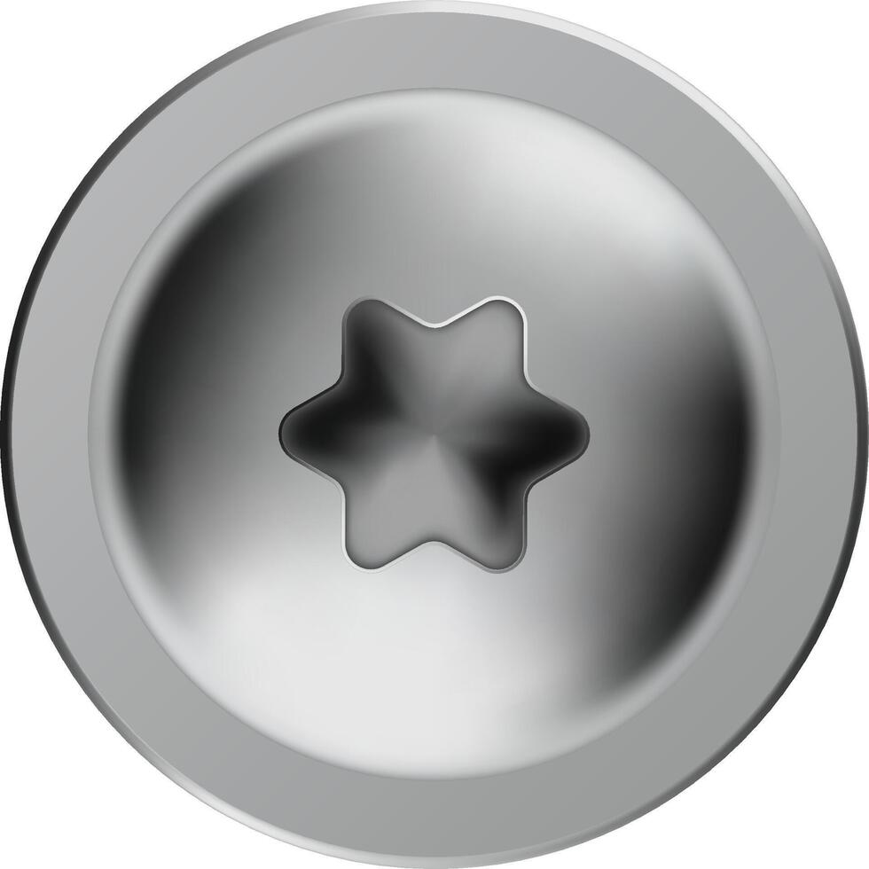 Shiny metal torx screw head with star shaped socket providing increased torque and security, ideal for various applications requiring tamper resistance vector