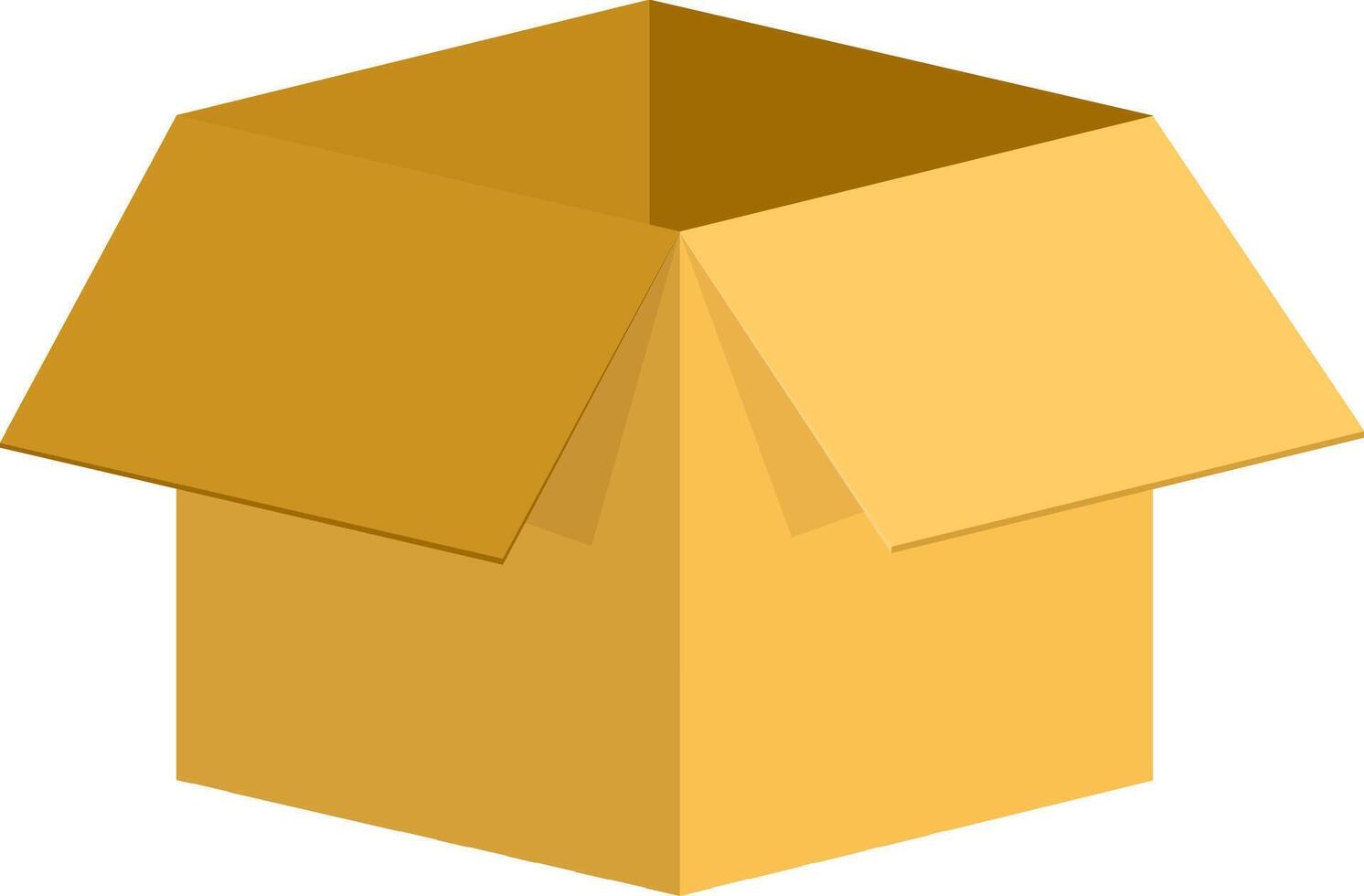 Open yellow cardboard box isolated on transparent background, representing concepts like shipping, receiving, storage, and the anticipation of unpacking vector