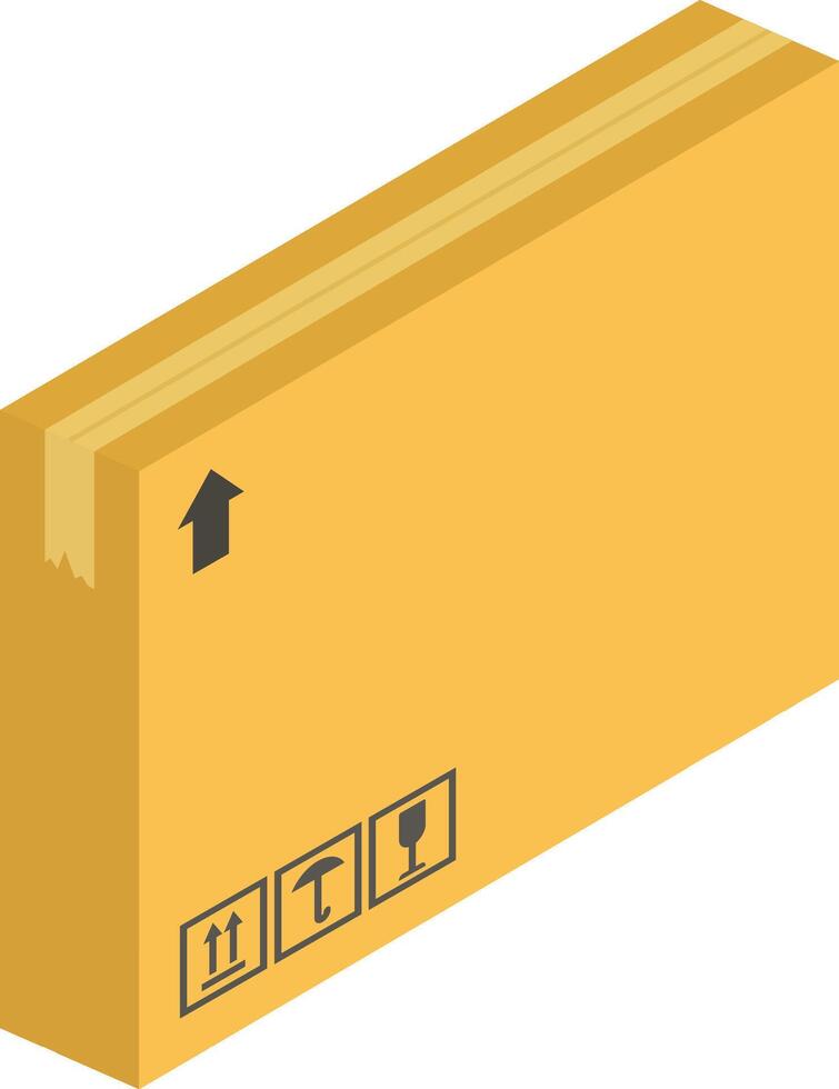 Sealed cardboard box with handling and storage symbols including upward arrow, keep dry and fragile, isolated on transparent background, represents shipping and logistics vector