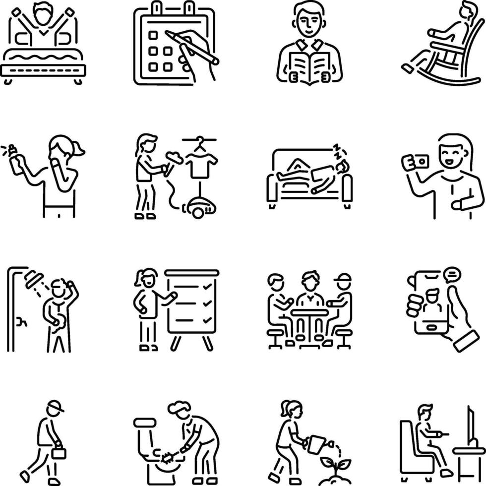 Set of Linear Style Daily Routine Icons vector