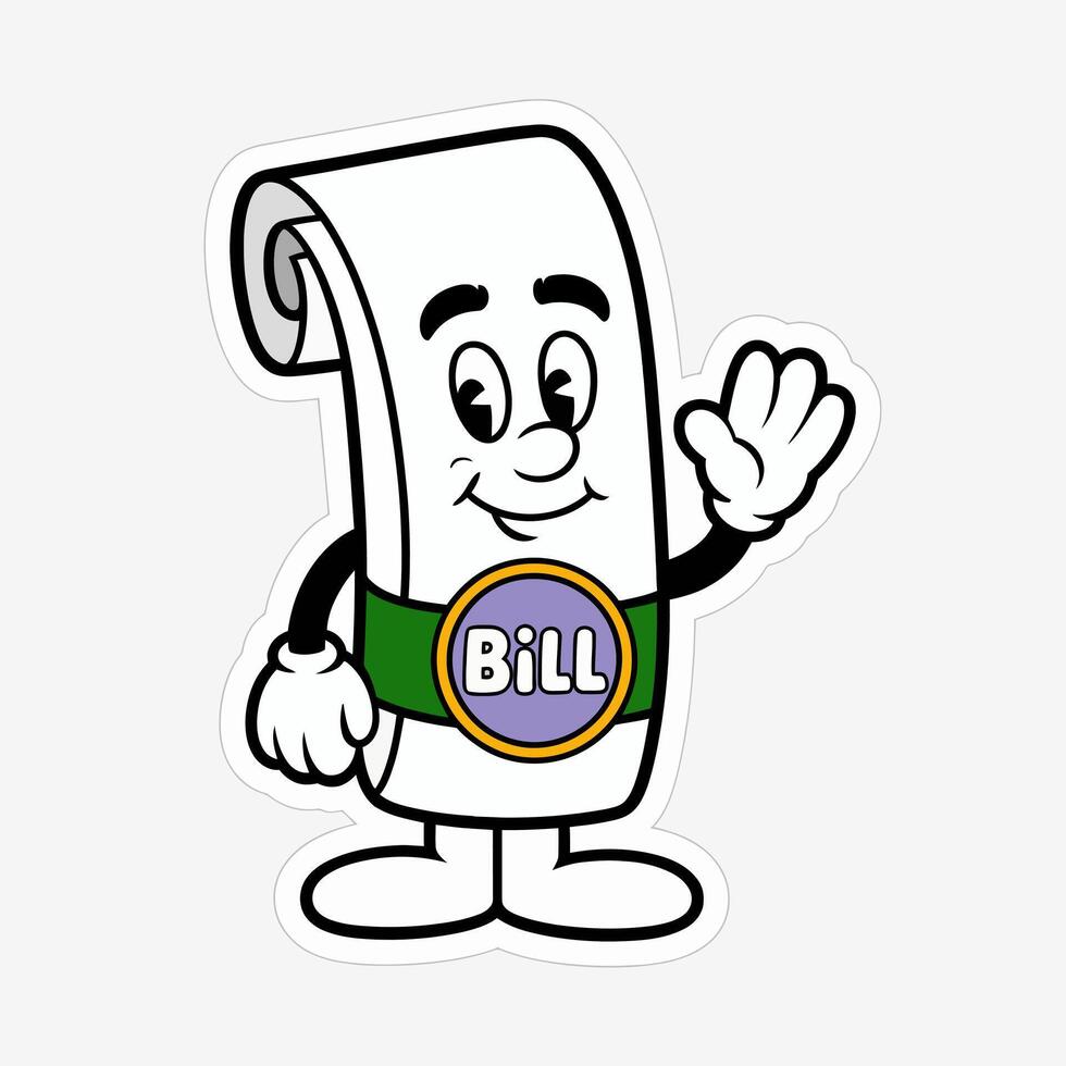 Cartoon bill character isolated on white background, waving with a friendly smile, representing finance, payment, and business in a playful and approachable manner vector