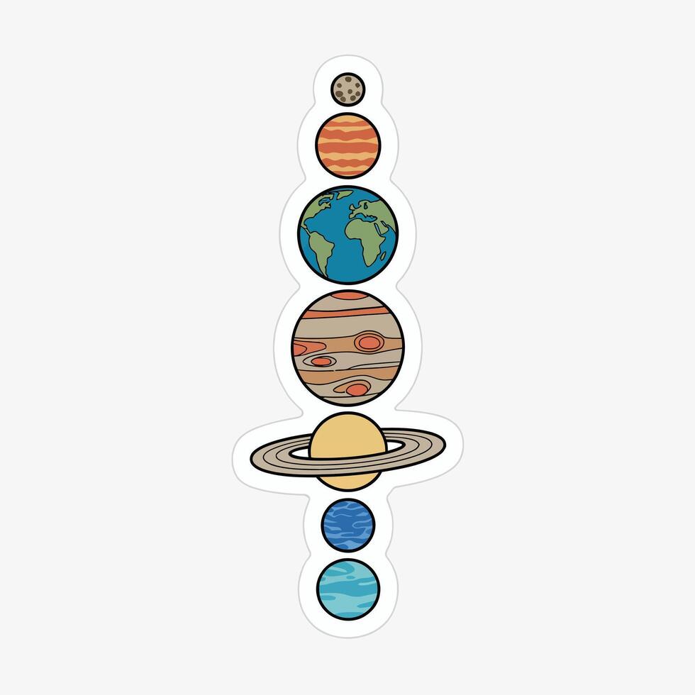 Illustration of the solar system planets isolated on white background, featuring mercury, venus, earth, mars, jupiter, saturn, uranus, and neptune in a vertical alignment vector