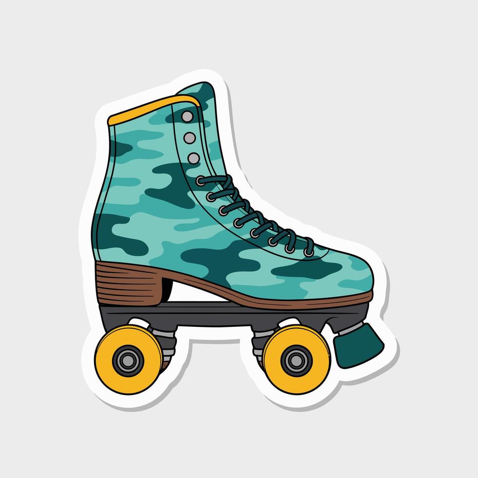 Illustration of a vintage roller skate with camouflage pattern, perfect for adding a retro touch to your designs and projects isolated on white background vector