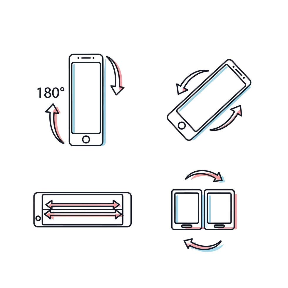 Simple Smartphone Rotation and Screen Mirroring Icons A Clean Guide to Mobile Device Orientation and Display Settings vector
