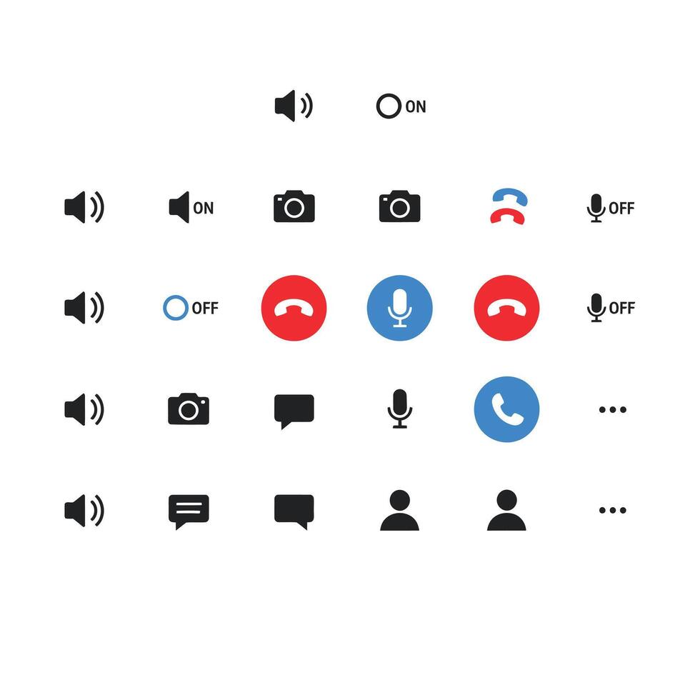 Collection of Minimalist App Icons for Call, Messaging, and Audio Settings OnOff States Illustrated vector