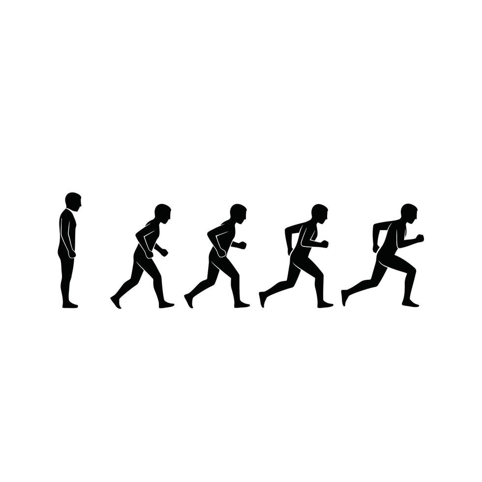 Dynamic Sequence of a Runner A Simple Black Silhouette Illustration Showing the Stages of Running, from Stationary to Full Sprint, on a White Background vector