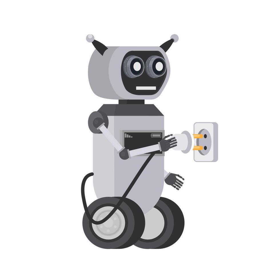 Electric charging of the robot. Robot connects to the network vector