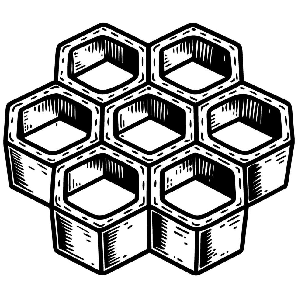 Geometric honeycomb structure with hexagonal cells abstract black and white pattern, beehive illustration vector