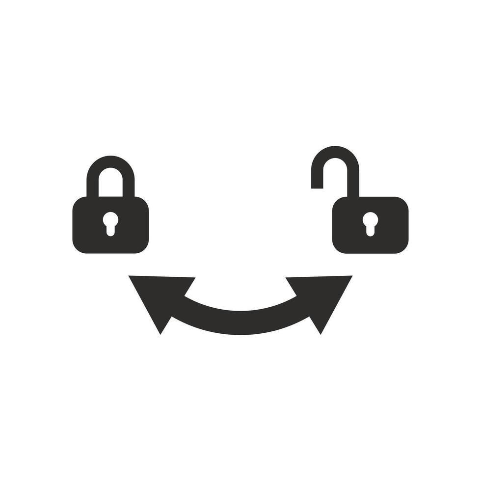 arrows with lock icon, pointer open close, turn right or left, flat symbol on white background - illustration vector