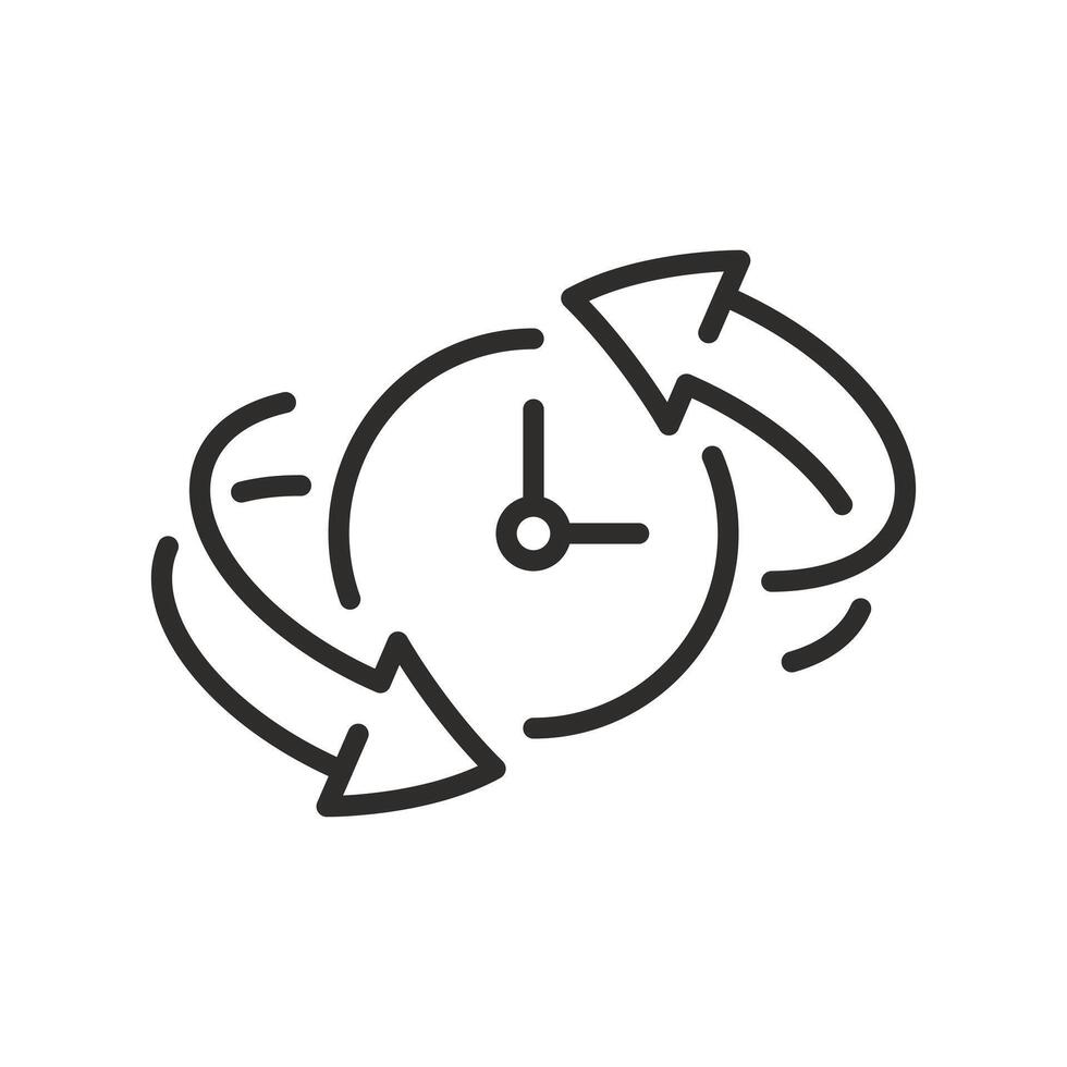 guarantee exchange time icon, clock with spin arrows, return policy, warranty service time, thin line symbol on white background - editable stroke illustration eps10 vector