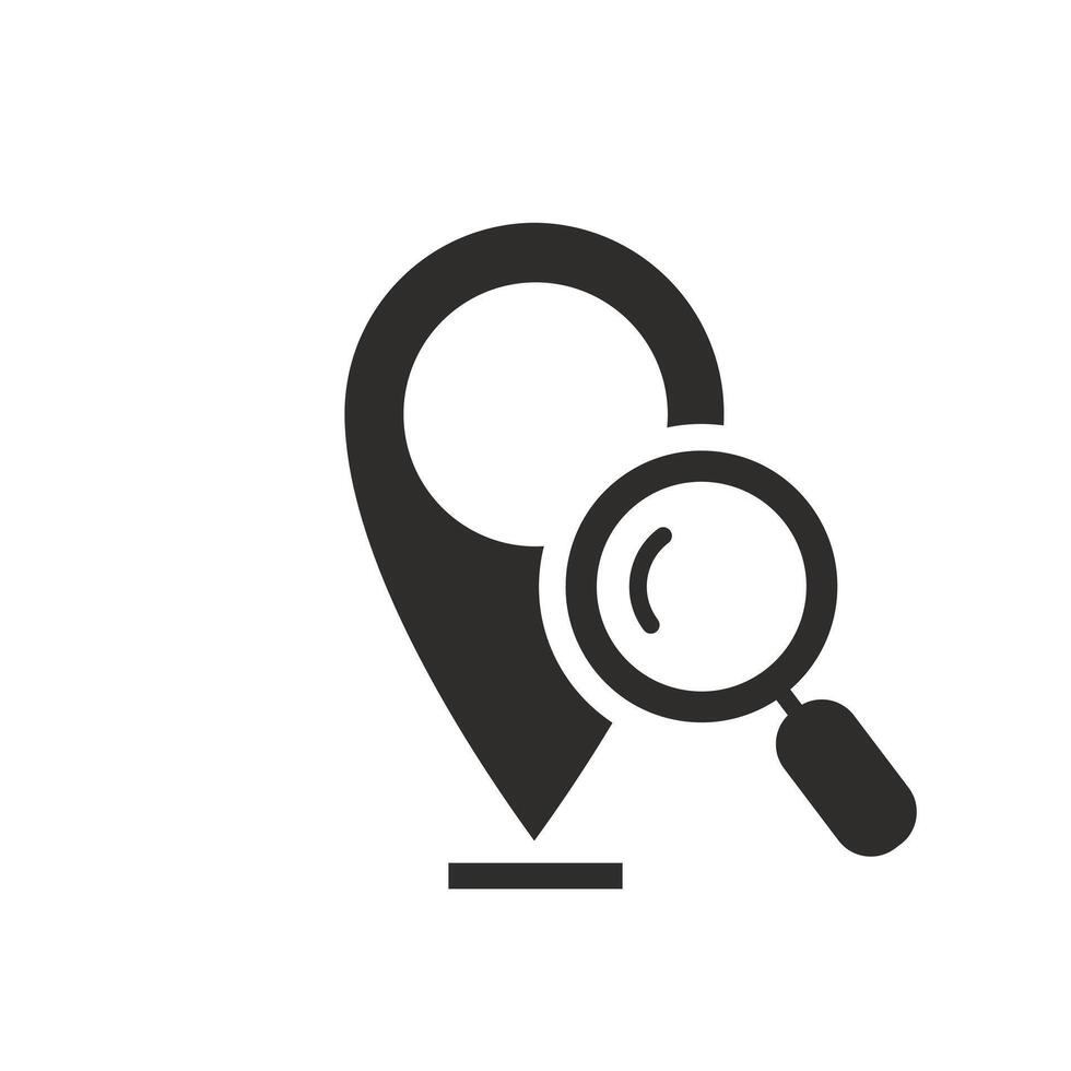 map searching icon, location search, magnifying glass with locator, flat symbol on white background - illustration vector