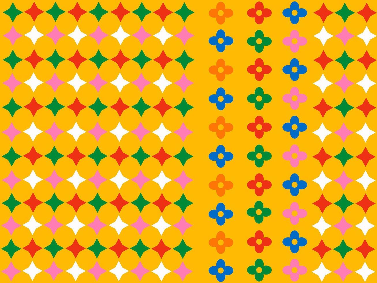 Multicolored uroz on a yellow background. Embroidery pattern from rheometric figures. Bright background image, patern. vector