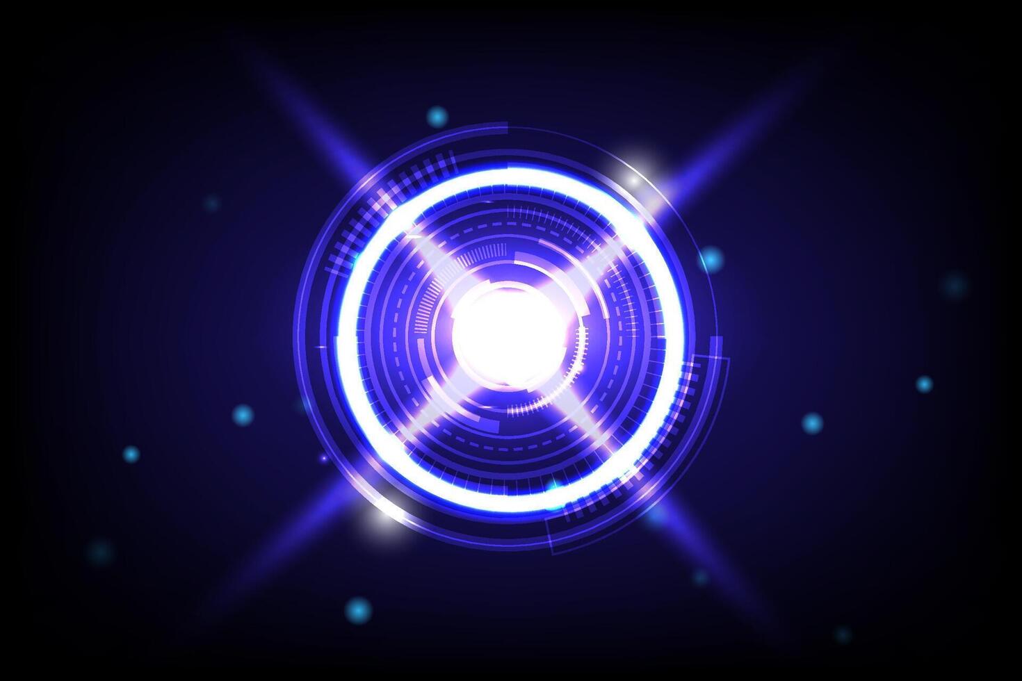 Bright futuristic digital interface with glowing blue rings, abstract light effects and virtual technology design on dark background vector