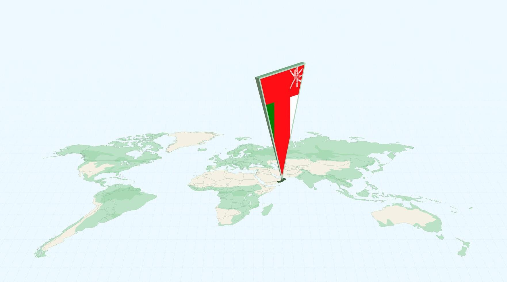 Highlighted Oman on Global Map with 3D Flag Location Pin of Oman. vector