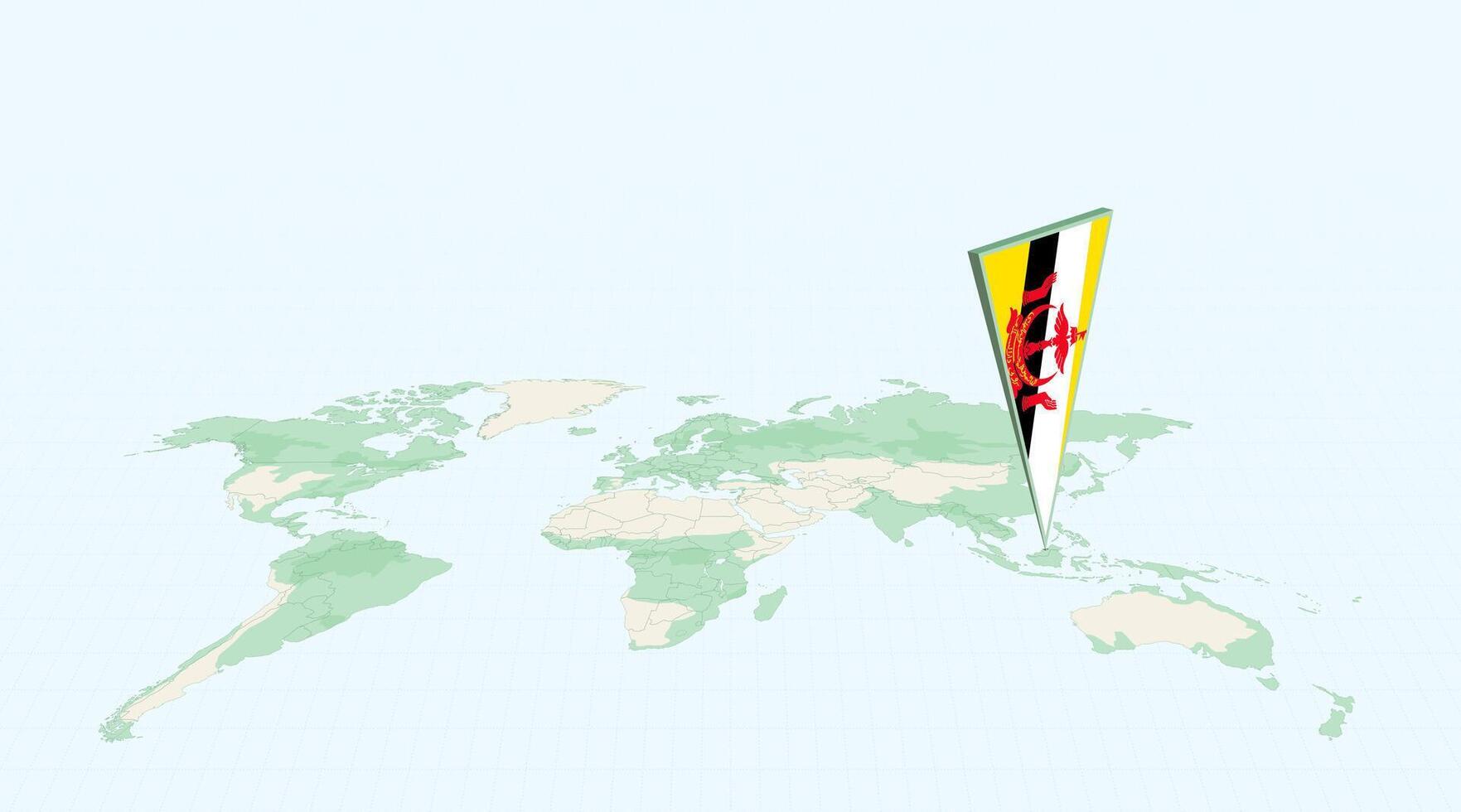Highlighted Brunei on Global Map with 3D Flag Location Pin of Brunei. vector