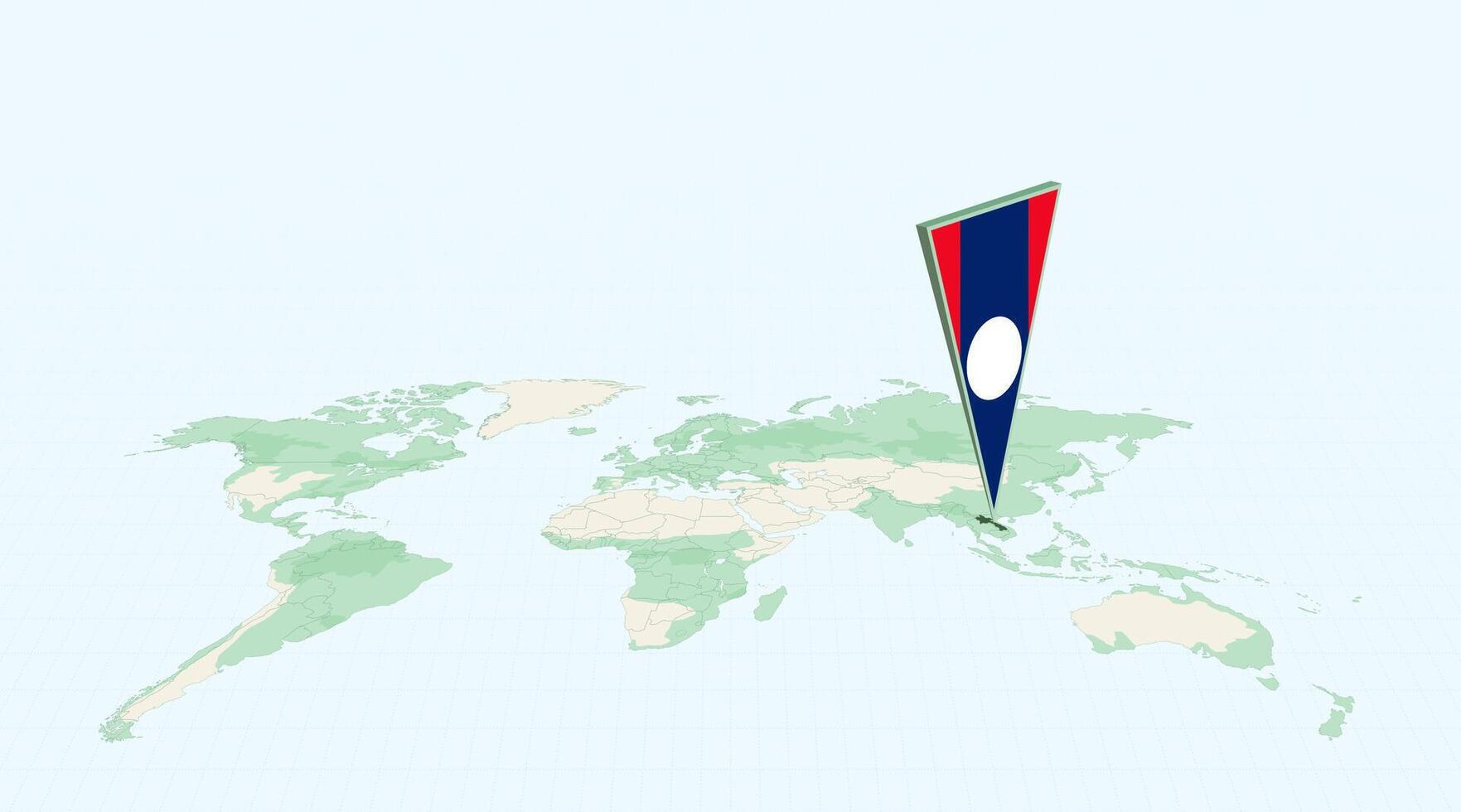 Highlighted Laos on Global Map with 3D Flag Location Pin of Laos. vector