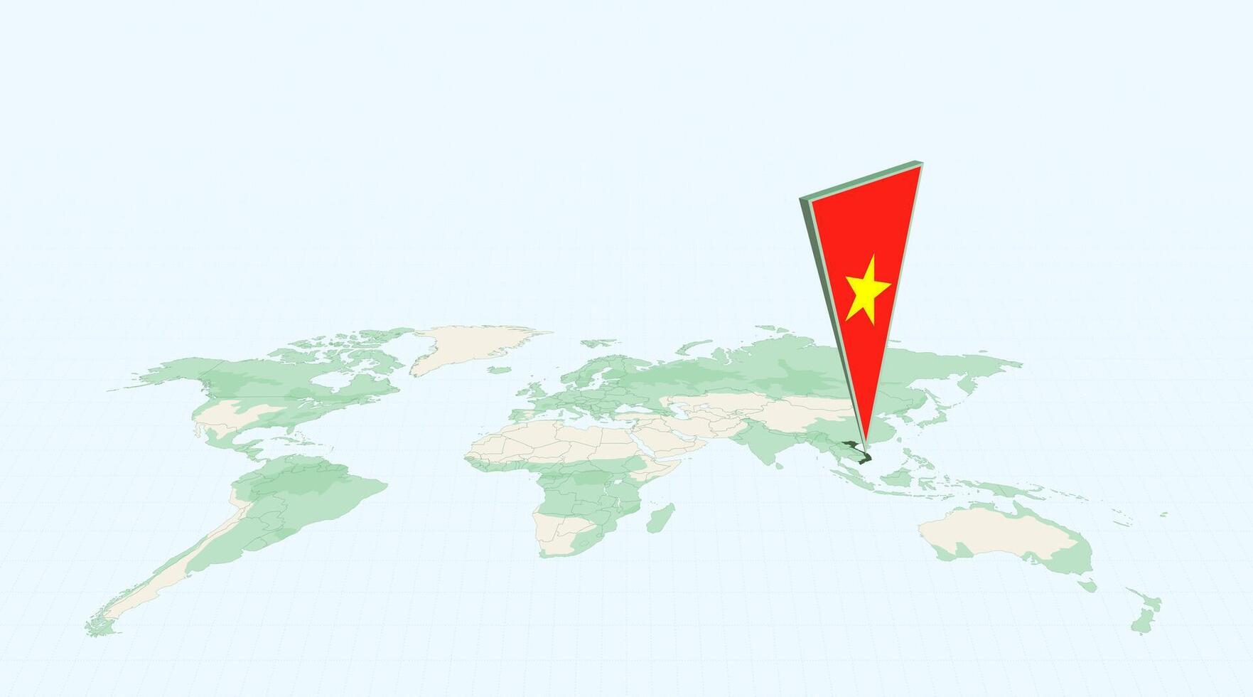 Highlighted Vietnam on Global Map with 3D Flag Location Pin of Vietnam. vector