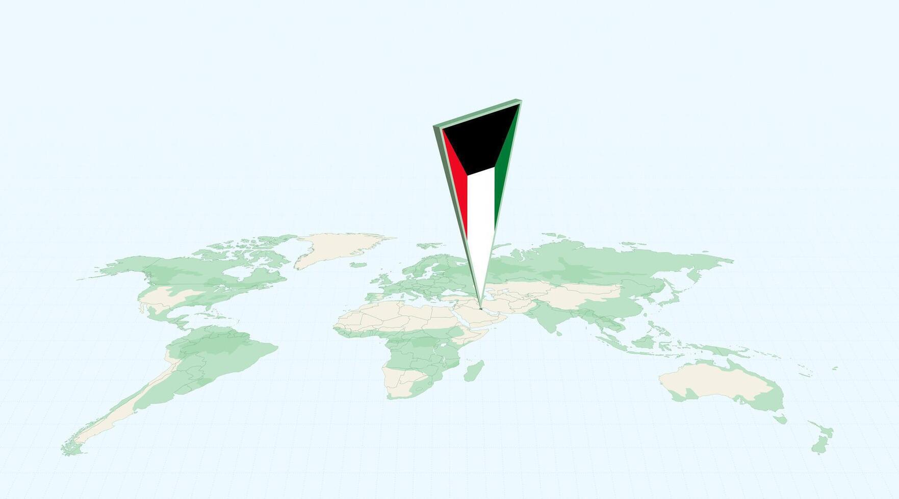 Highlighted Kuwait on Global Map with 3D Flag Location Pin of Kuwait. vector