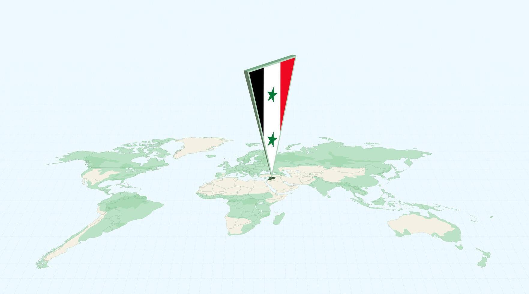 Highlighted Syria on Global Map with 3D Flag Location Pin of Syria. vector