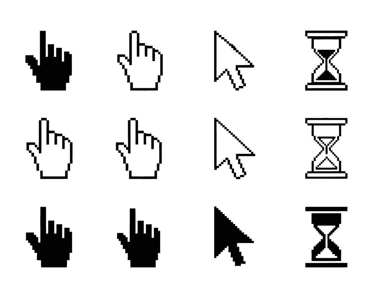 Computer mouse cursors including hand pointer arrow and hourglass icons vector