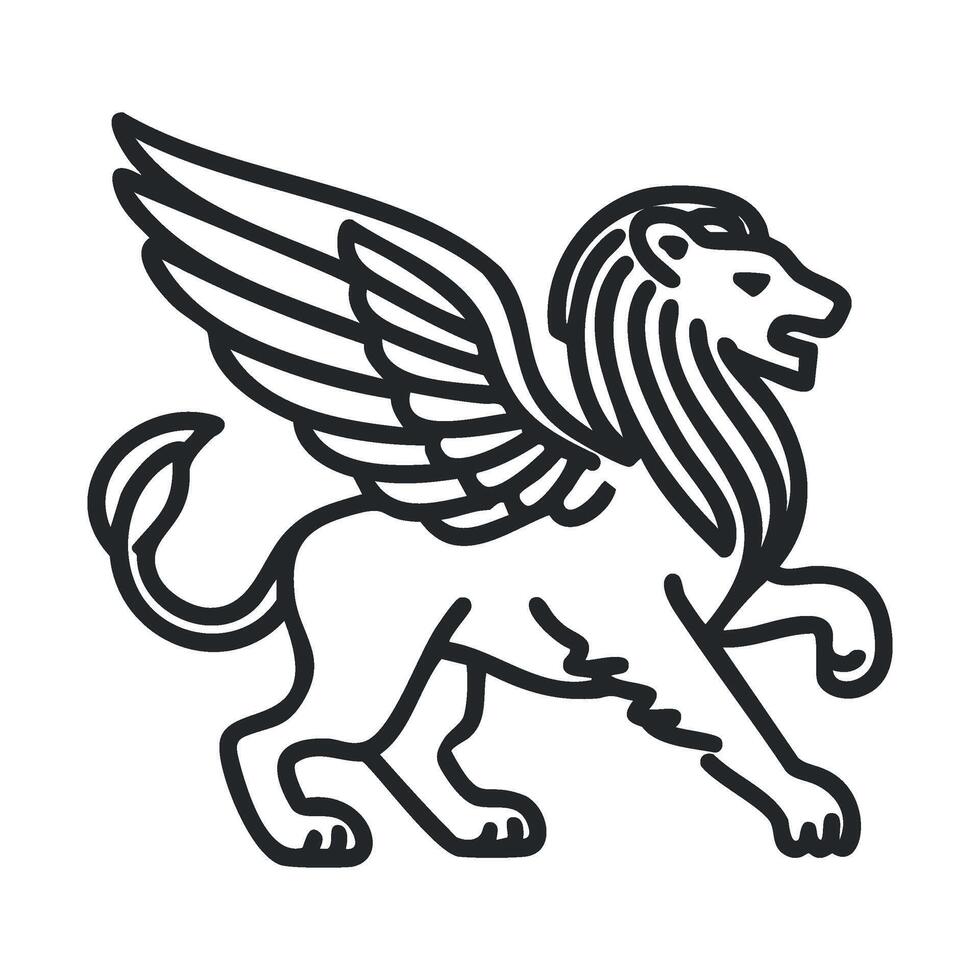 Winged lion symbol representing strength and courage in design vector