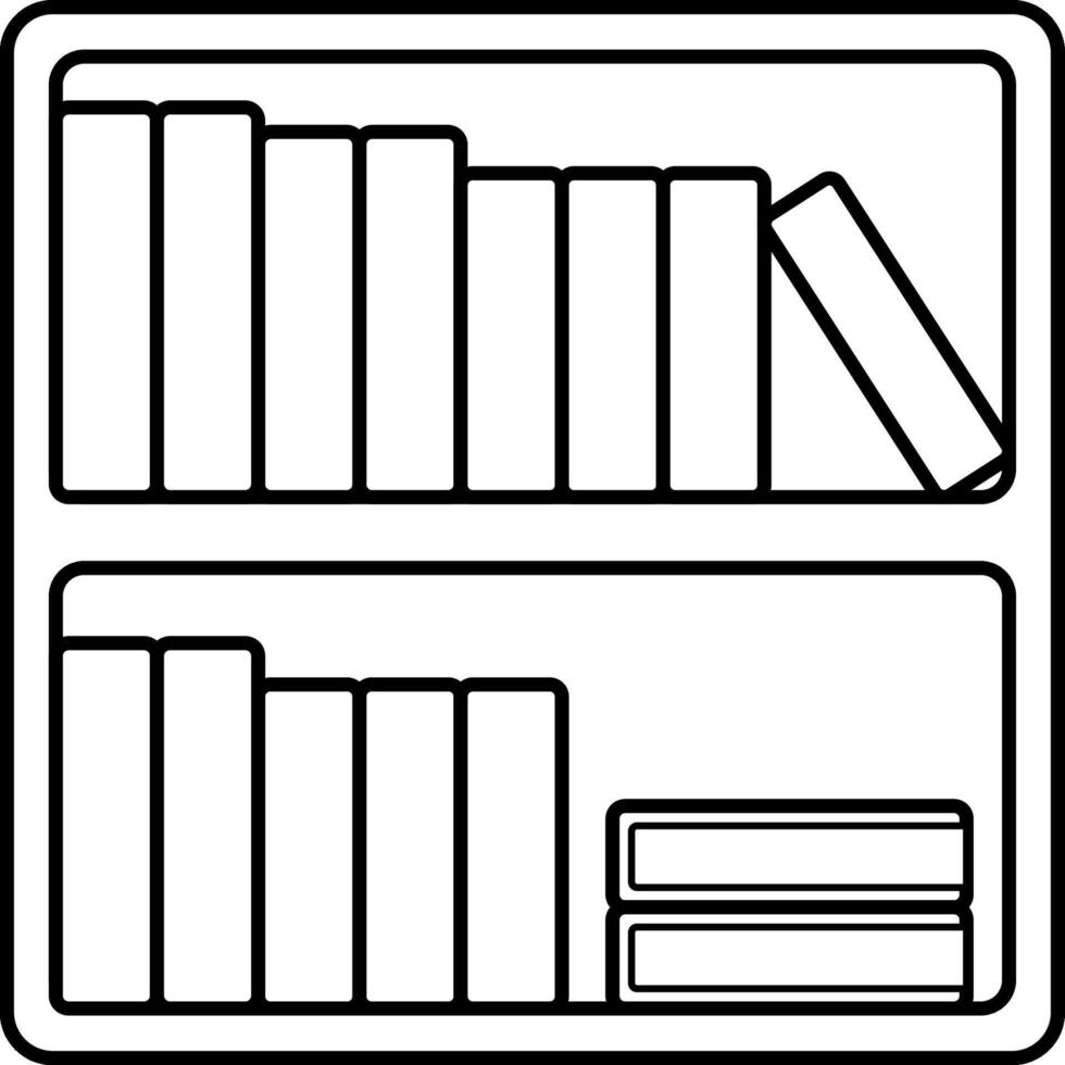 Outline icon of bookshelf with books for education and library. vector