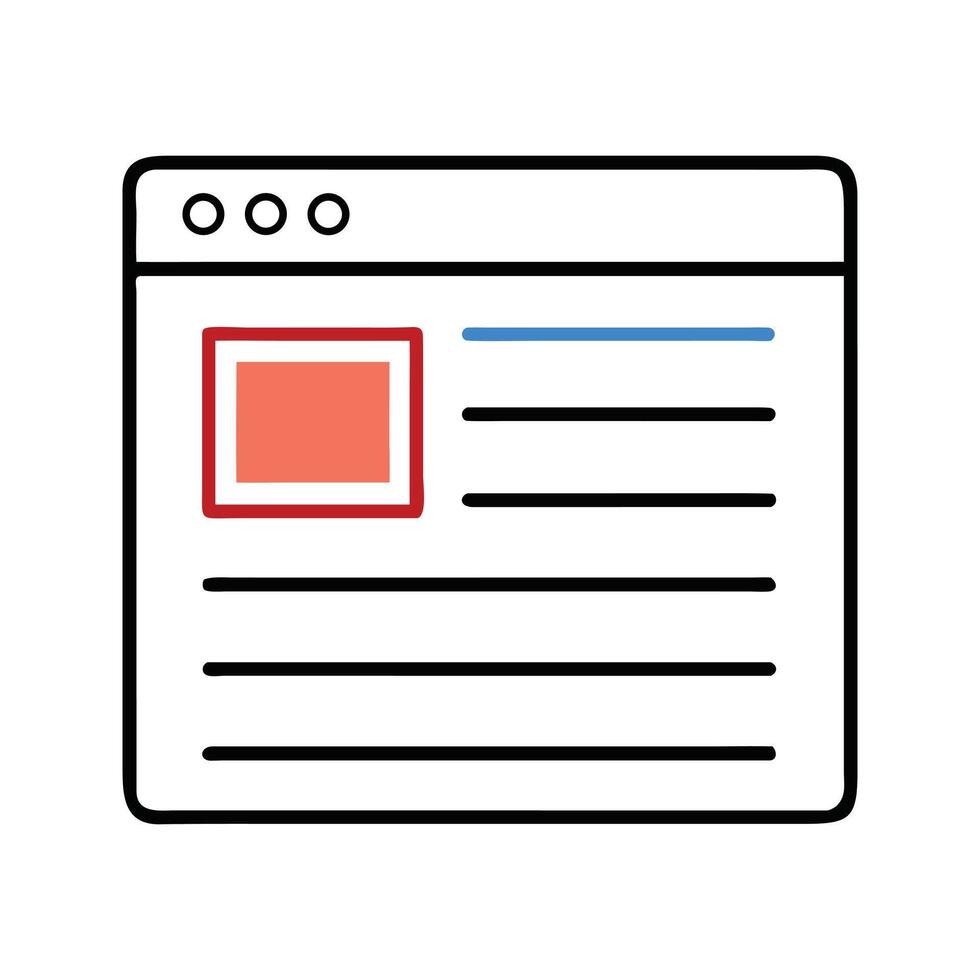 Simple White Webpage Window with Red Square and Blue Line Element vector