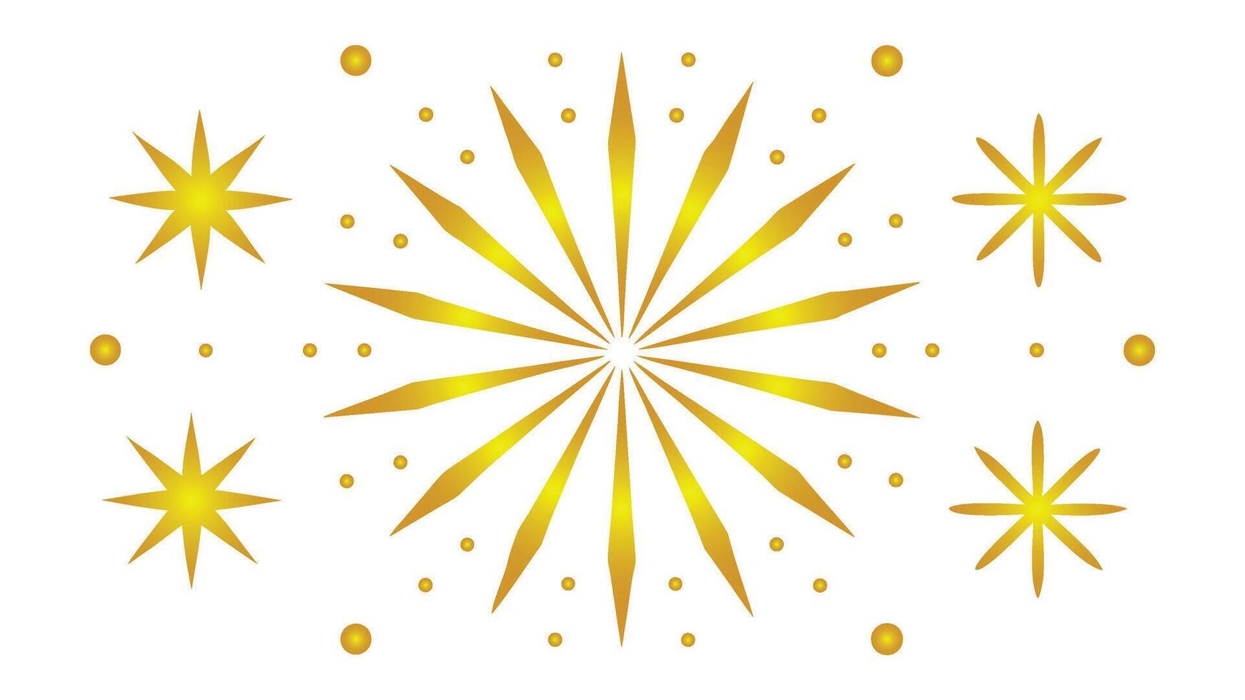 Arte de dorado Fuegos artificiales monitor con estallidos de estrellas y brillante puntos vector