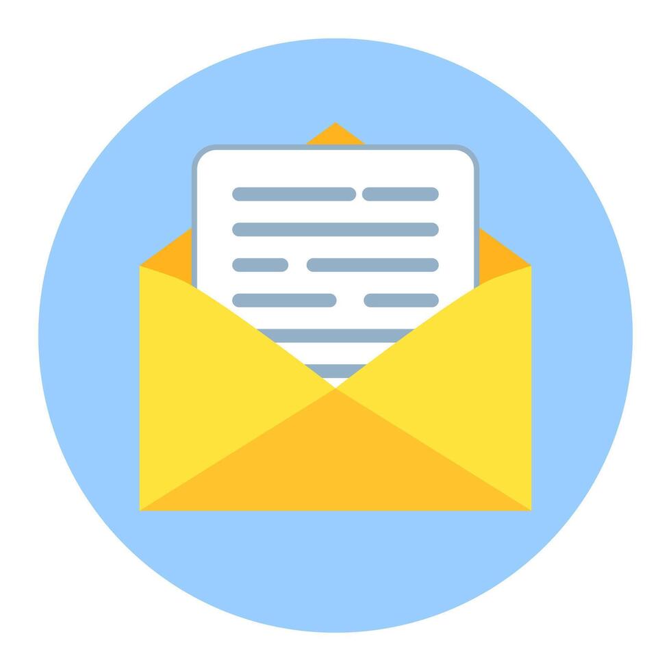 Email Icon. Open envelope with letter. Mail and messaging icon in flat style vector