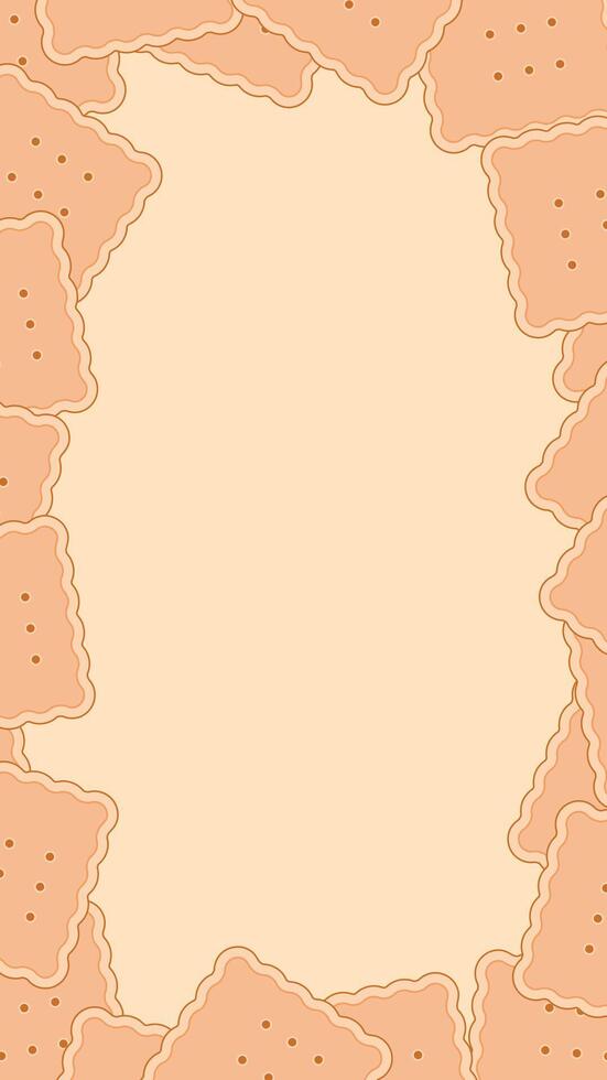 Vertical kawaii frame made of crispy cracker biscuits with empty center for text or image. Stock stories template illustration in flat style. vector