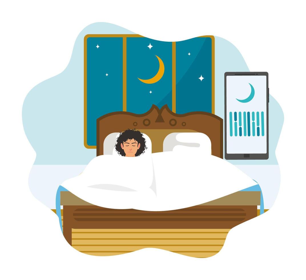 Sleep tracking and monitoring of sleep depth via smart watch app. vector