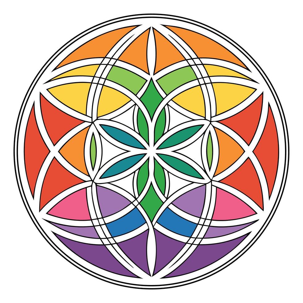 Geometric rainbow mandala with prismatic color spectrum and intricate patterns vector