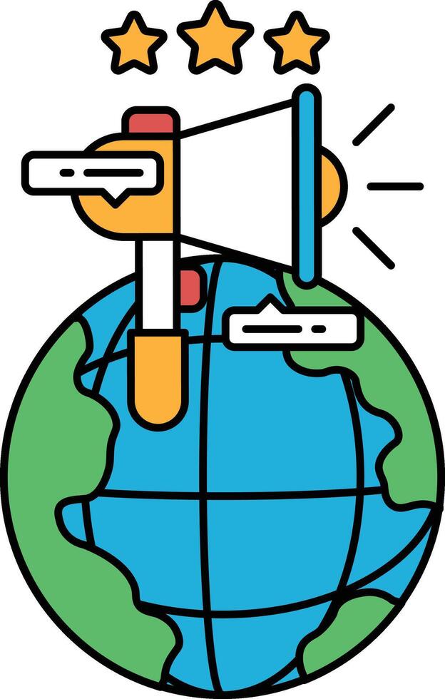 A black and white drawing of a globe with a microphone on top of it vector