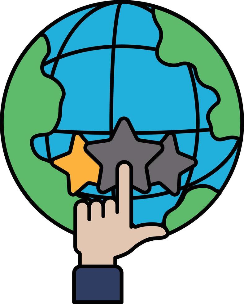 A hand pointing to a globe with three stars on it vector