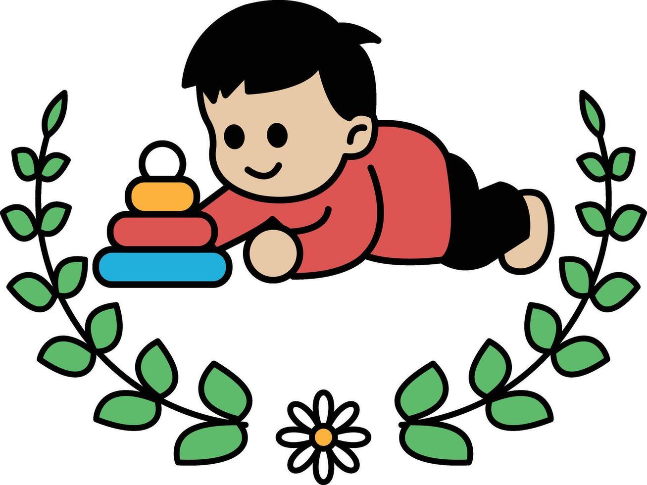 A baby is laying on a bed with a stack of blocks vector
