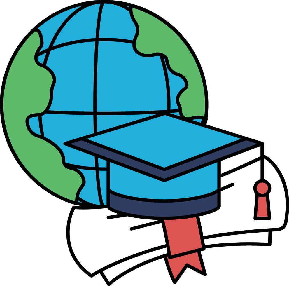 A globe with a cap and a book on it vector