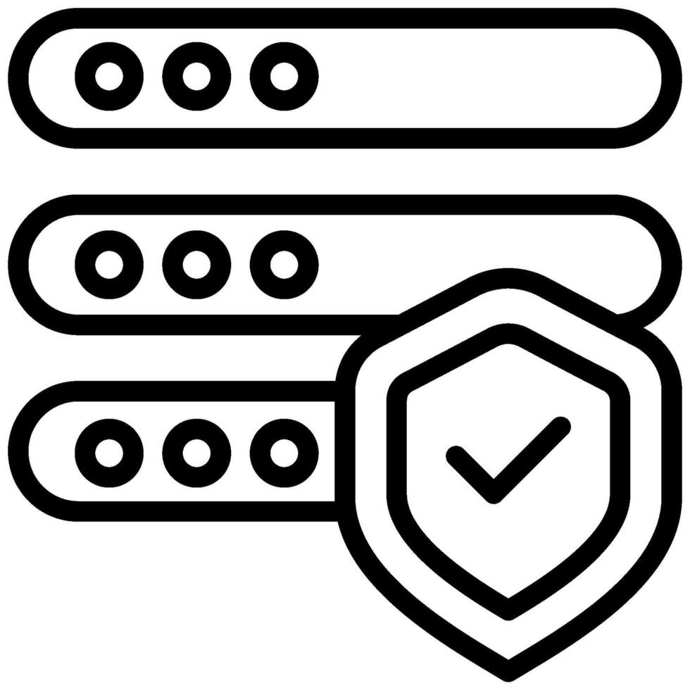 Backup Database with Shield Outline icon, Black And White Outline Icon . vector