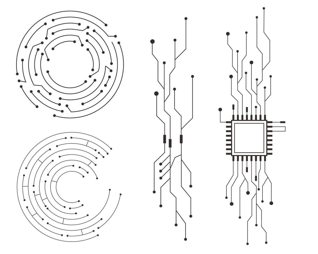 Set Circuit board circle line dots connection. Motherboard electronic technology data, electrical board, cpu. Innovative Electronic Network. Technology background, design elements vector