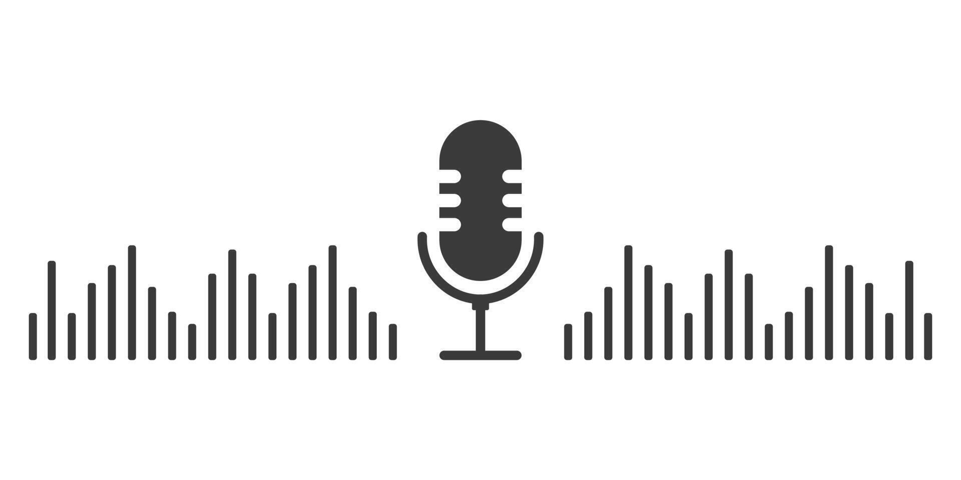 Podcast icon silhouetteaudio voice record, music wave. Microphone symbol, talk, speech. Voice record button or audio call. Retro simple icon. vector